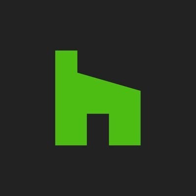 Houzz logo, green house silhouette on dark background, representing home design and construction services relevant to CRC Builders Inc.